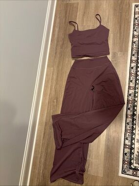 Burgundy Two-Piece Active Set - Crop Tank & High-Waist Pants